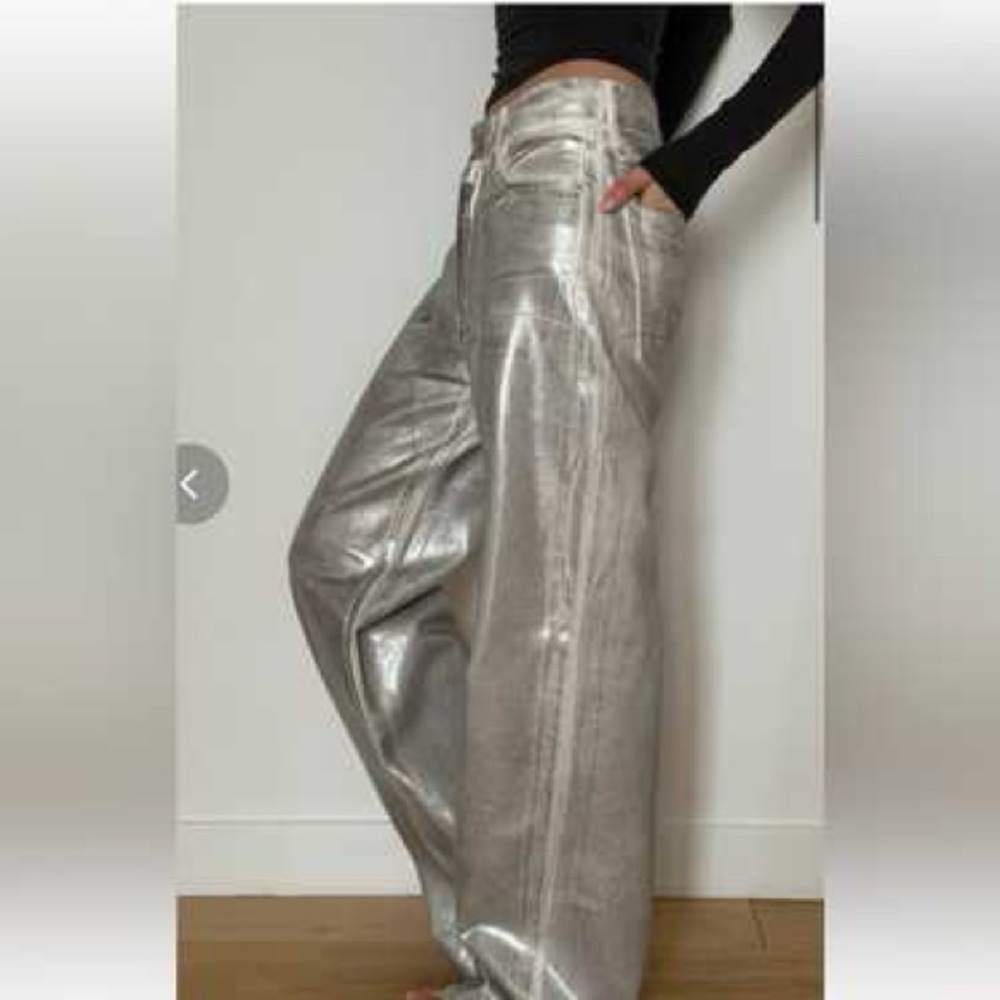 ZARA | Silver Metallic Wide-Leg Pants